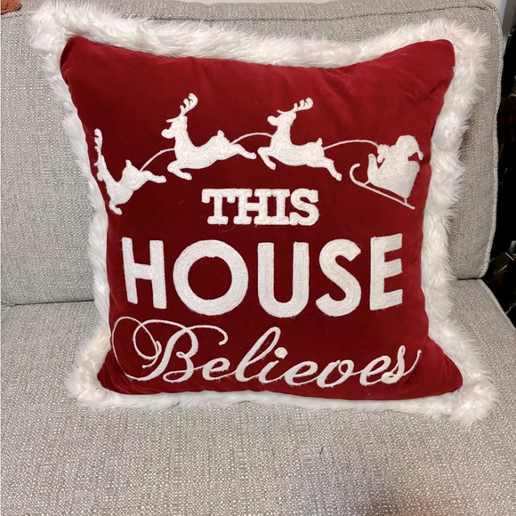 20” Velvet Holiday Pillow - "This House Believes" by Twig & Twine - Picture 1 of 6